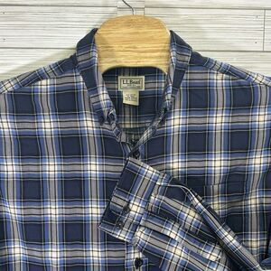 L.L Bean Men's Flannel Shirt Plaid Blue & Navel Traditional‎ Fit Cotton Sz XL